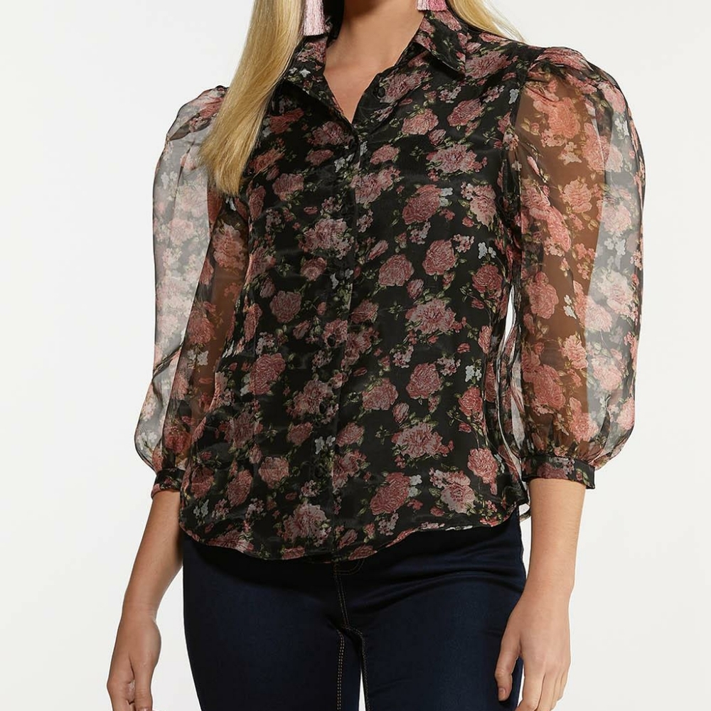 Floral Sheer Puff Sleeve Top